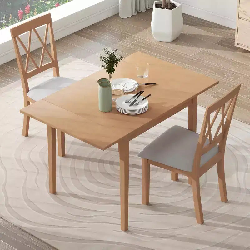 Merax 3-Piece Extendable Drop Leaf Dining Set with Upholstered Chairs