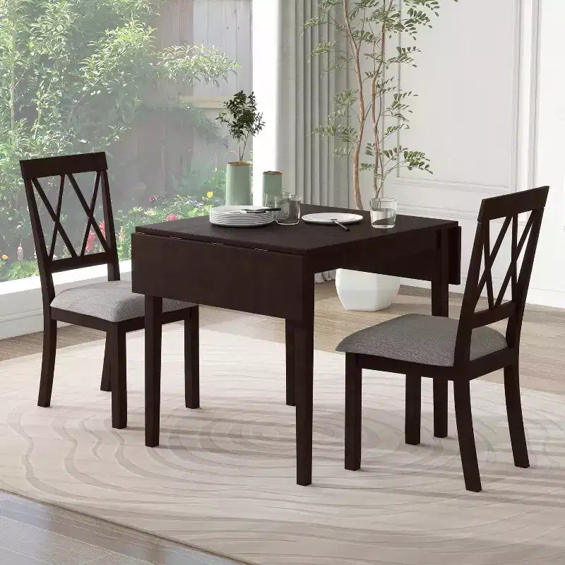 Merax 3-Piece Extendable Drop Leaf Dining Set with Upholstered Chairs