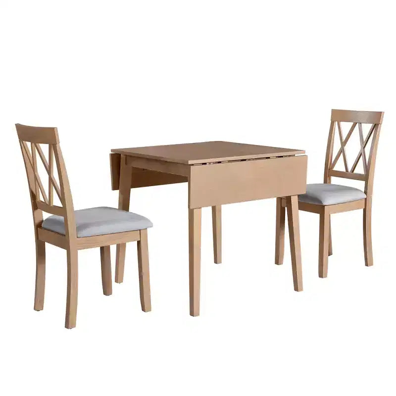 Merax 3-Piece Extendable Drop Leaf Dining Set with Upholstered Chairs