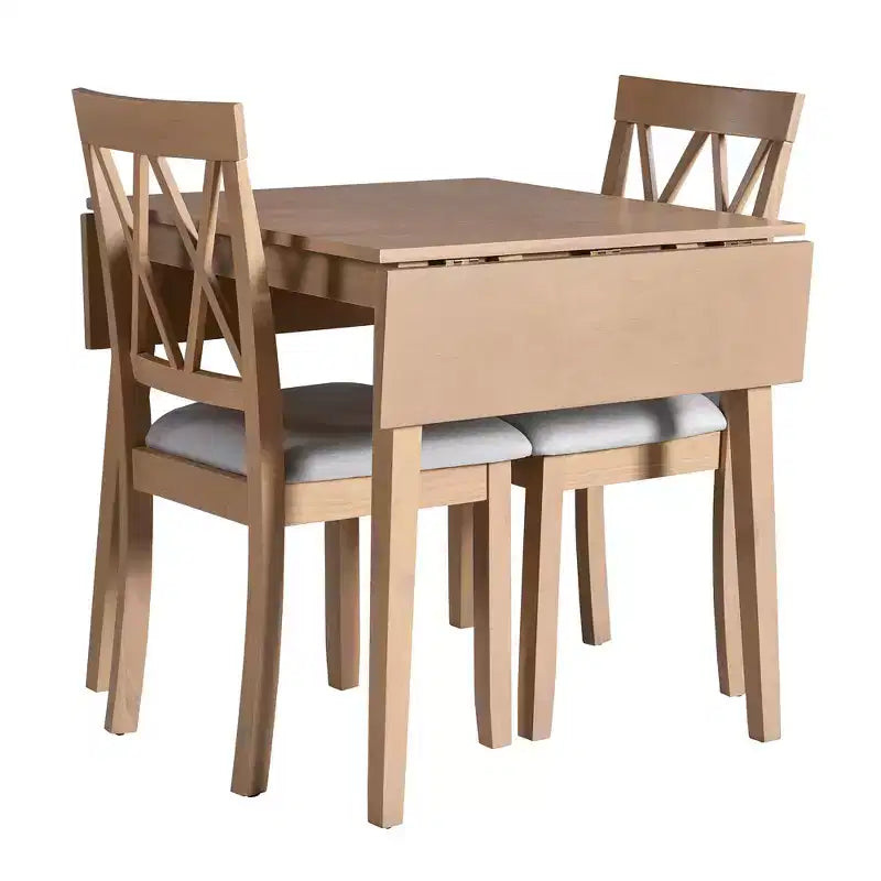 Merax 3-Piece Extendable Drop Leaf Dining Set with Upholstered Chairs