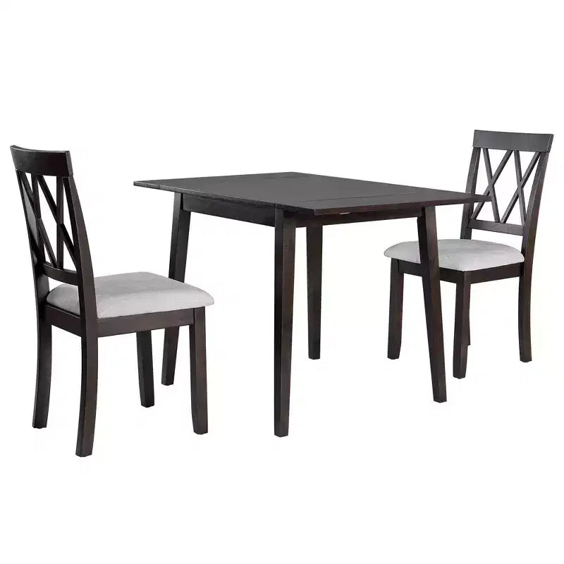 Merax 3-Piece Extendable Drop Leaf Dining Set with Upholstered Chairs