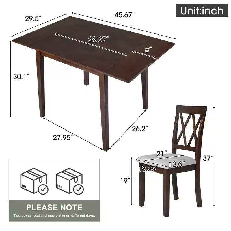 Merax 3-Piece Extendable Drop Leaf Dining Set with Upholstered Chairs