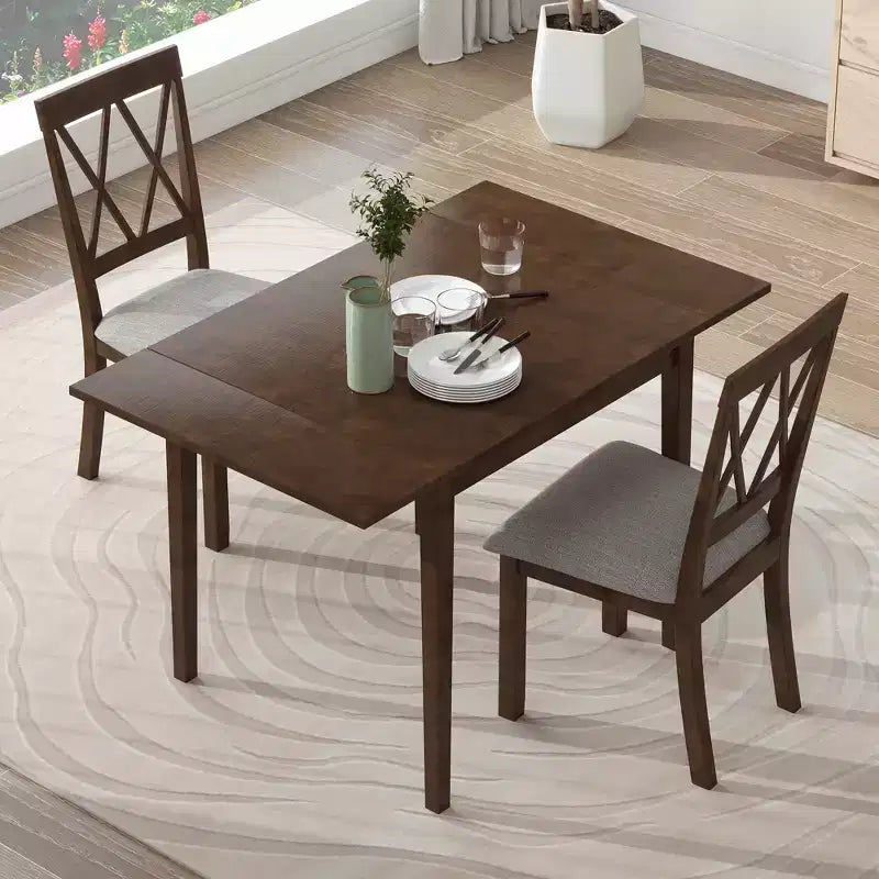 Merax 3-Piece Extendable Drop Leaf Dining Set with Upholstered Chairs