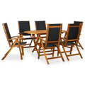 vidaXL Solid Acacia Wood Patio Dining Set-Modern 7-Piece Garden Furniture Set with Oval Table & Folding Chairs-Weather-Resistant-Dark Oil Finished