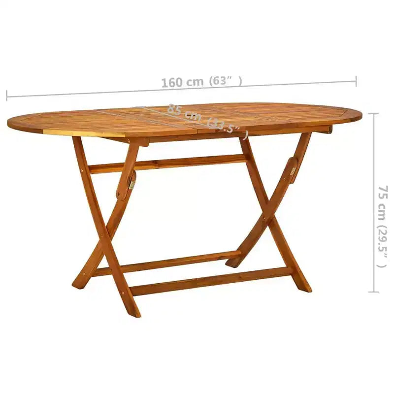 vidaXL Salon de jardin de salle à manger en bois d'acacia massif - Ensemble de mobilier de jardin moderne 7 pièces avec table ovale et chaises pliantes - Résistant aux intempéries - Finition à l'huile foncée