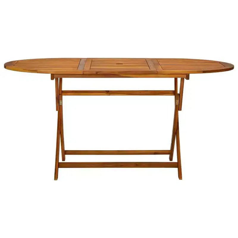 vidaXL Salon de jardin de salle à manger en bois d'acacia massif - Ensemble de mobilier de jardin moderne 7 pièces avec table ovale et chaises pliantes - Résistant aux intempéries - Finition à l'huile foncée