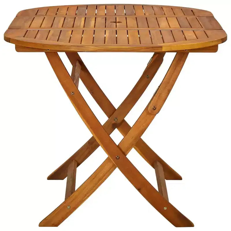 vidaXL Salon de jardin de salle à manger en bois d'acacia massif - Ensemble de mobilier de jardin moderne 7 pièces avec table ovale et chaises pliantes - Résistant aux intempéries - Finition à l'huile foncée