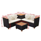 vidaXL 4 Piece Lounge Set - Poly Rattan Patio Furniture with Cushions and Storage Box, Perfect for Garden/Patio, Black and Cream White