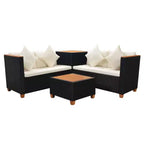 vidaXL 4 Piece Lounge Set - Poly Rattan Patio Furniture with Cushions and Storage Box, Perfect for Garden/Patio, Black and Cream White