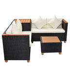 vidaXL 4 Piece Lounge Set - Poly Rattan Patio Furniture with Cushions and Storage Box, Perfect for Garden/Patio, Black and Cream White