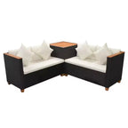 vidaXL 4 Piece Lounge Set - Poly Rattan Patio Furniture with Cushions and Storage Box, Perfect for Garden/Patio, Black and Cream White