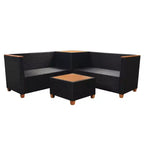 vidaXL 4 Piece Lounge Set - Poly Rattan Patio Furniture with Cushions and Storage Box, Perfect for Garden/Patio, Black and Cream White