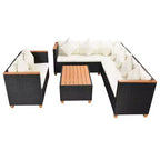 vidaXL Salon de jardin 5 pièces avec coussins, résine tressée, noir