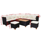 vidaXL Patio Furniture Set Set of 7 Black Poly Rattan Large