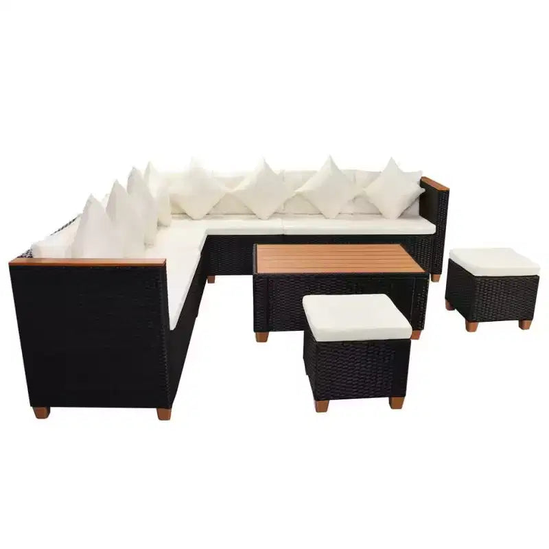 vidaXL Patio Furniture Set Set of 7 Black Poly Rattan Large