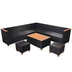 vidaXL Patio Furniture Set Set of 7 Black Poly Rattan Large