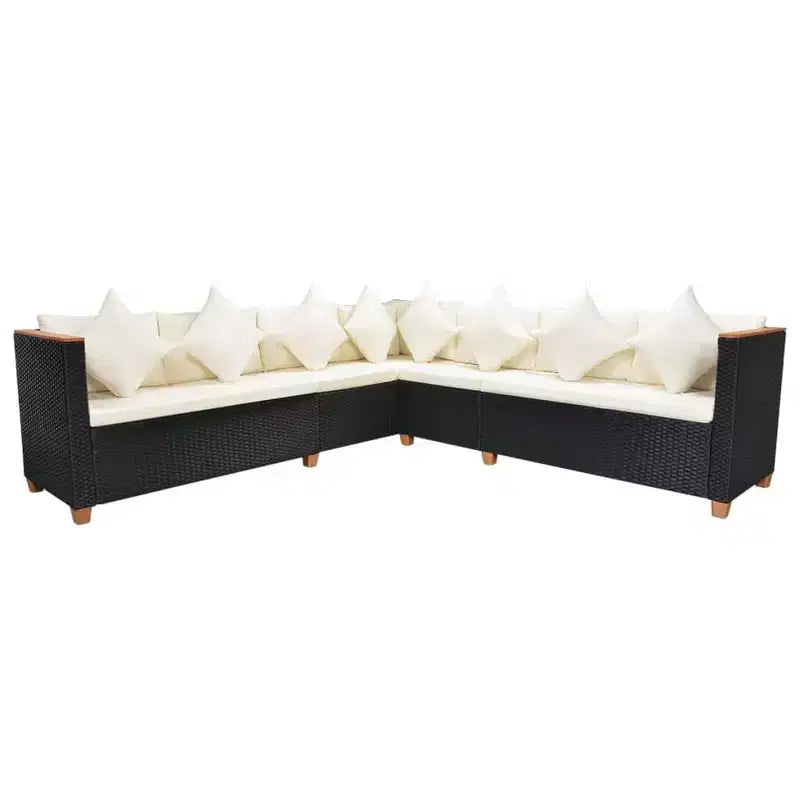 vidaXL Patio Furniture Set Set of 7 Black Poly Rattan Large
