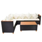 vidaXL 4-Piece Black Poly Rattan Patio Lounge Set with Cushions - Weather-Resistant Outdoor Comfort for Garden & Patio