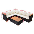 vidaXL 4-Piece Black Poly Rattan Patio Lounge Set with Cushions - Weather-Resistant Outdoor Comfort for Garden & Patio