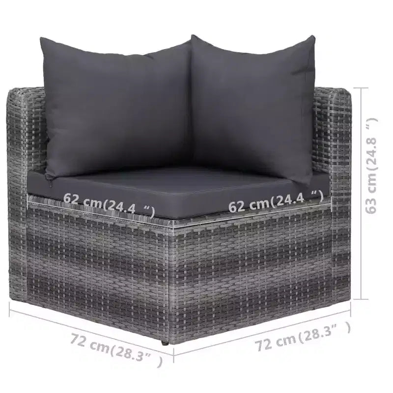 vidaXL Sofa Set Grey PE rattan, powder-coated steel, glass 5 Piece