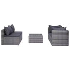 vidaXL Sofa Set Grey PE rattan, powder-coated steel, glass 5 Piece