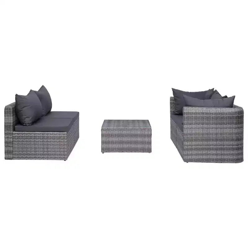 vidaXL Sofa Set Grey PE rattan, powder-coated steel, glass 5 Piece