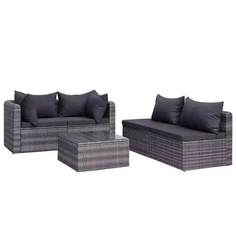 vidaXL Sofa Set Grey PE rattan, powder-coated steel, glass 5 Piece