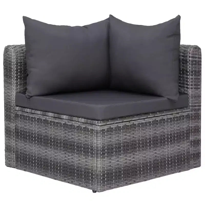 vidaXL Sofa Set Grey PE rattan, powder-coated steel, glass 5 Piece