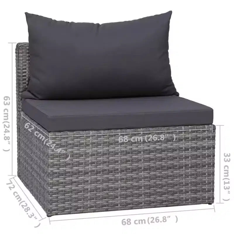 vidaXL Sofa Set Grey PE rattan, powder-coated steel, glass 5 Piece