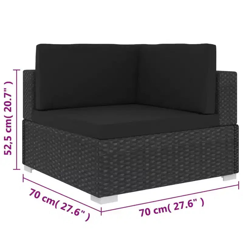 vidaXL Garden Lounge Set Black (Rattan), Black (Cushions)