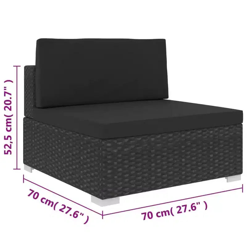 vidaXL Garden Lounge Set Black (Rattan), Black (Cushions)