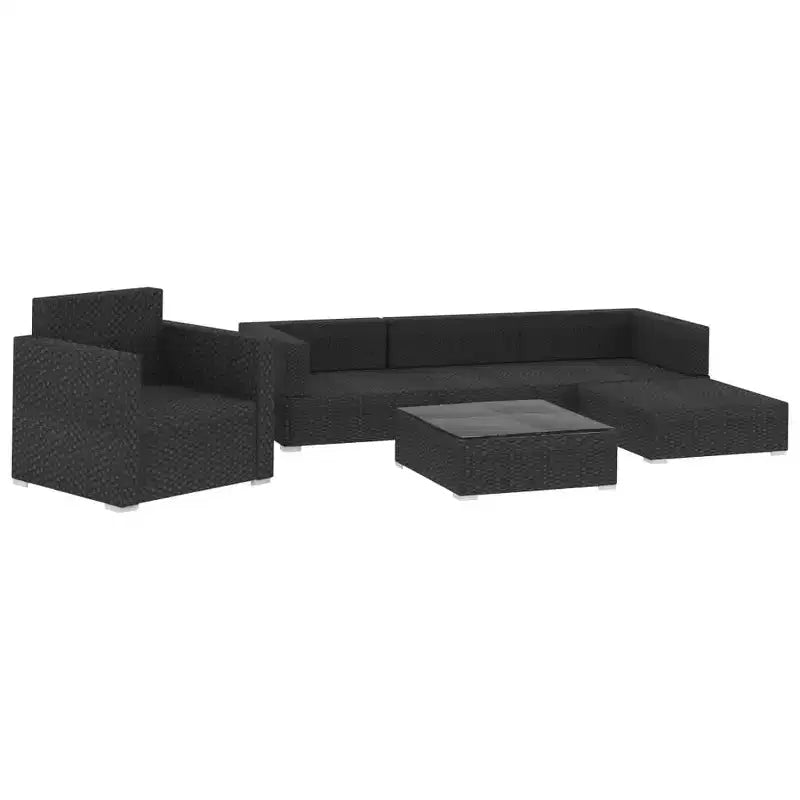 vidaXL Garden Lounge Set Black (Rattan), Black (Cushions)
