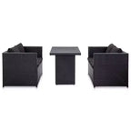 vidaXL - 3 Piece Poly Rattan Patio Lounge Set with Cushions, Black - Weather-Resistant, Outdoor Sofa Set with Sturdy Steel Frame and Easy to Clean