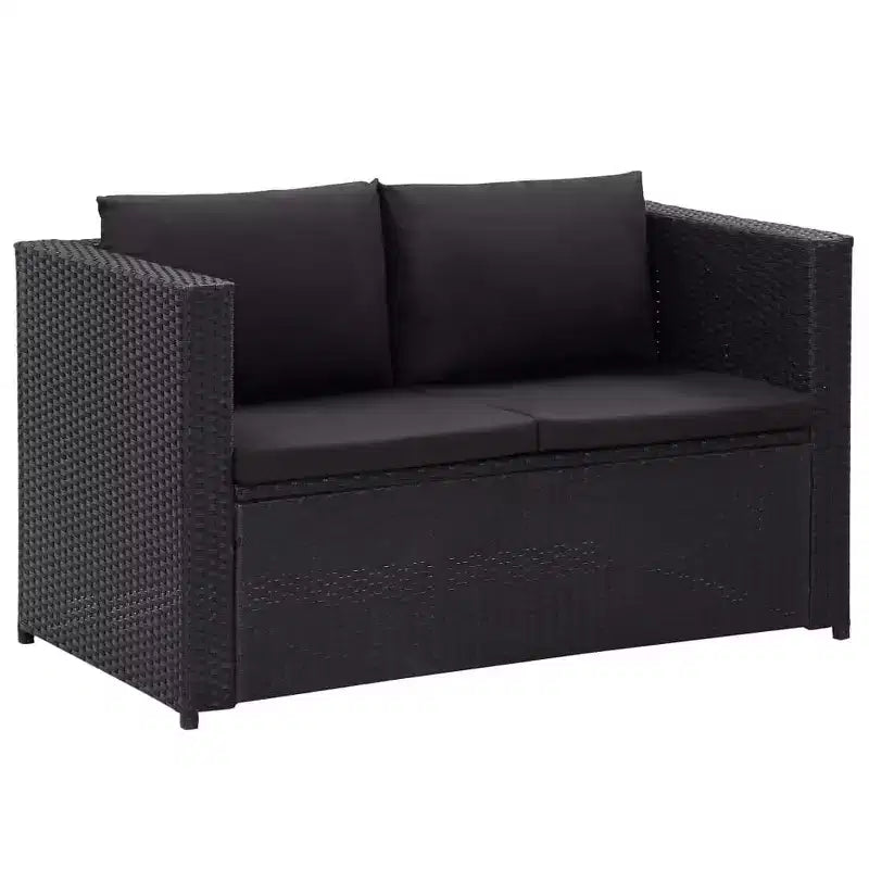 vidaXL - 3 Piece Poly Rattan Patio Lounge Set with Cushions, Black - Weather-Resistant, Outdoor Sofa Set with Sturdy Steel Frame and Easy to Clean