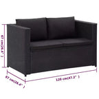 vidaXL - 3 Piece Poly Rattan Patio Lounge Set with Cushions, Black - Weather-Resistant, Outdoor Sofa Set with Sturdy Steel Frame and Easy to Clean