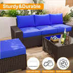 Acekool Ensemble de meubles de patio 6 pièces, canapé d'extérieur sectionnel en osier marron avec coussins, ensemble de conversation en rotin toutes saisons et table basse