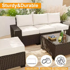 Acekool Ensemble de meubles de patio 6 pièces, canapé d'extérieur sectionnel en osier marron avec coussins, ensemble de conversation en rotin toutes saisons et table basse