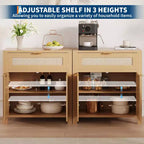 Rattan Sideboard Buffet Cabinet, Coffee Bar Cabinet with Drawer & Adjustable Shelves, TV Stand Console Table, Kitchen Pantry Cabinet