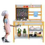 Cuisine de boue en bois d'extérieur pour enfants avec évier et robinet amovibles, tableau double face, étagères de rangement et cuisinière factice