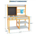 Cuisine de boue en bois d'extérieur pour enfants avec évier et robinet amovibles, tableau double face, étagères de rangement et cuisinière factice