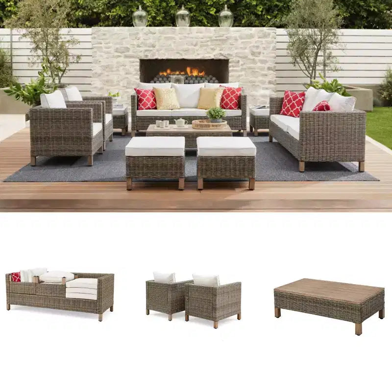 9 Piece Patio Conversation Sets with Cushions and Coffee Table