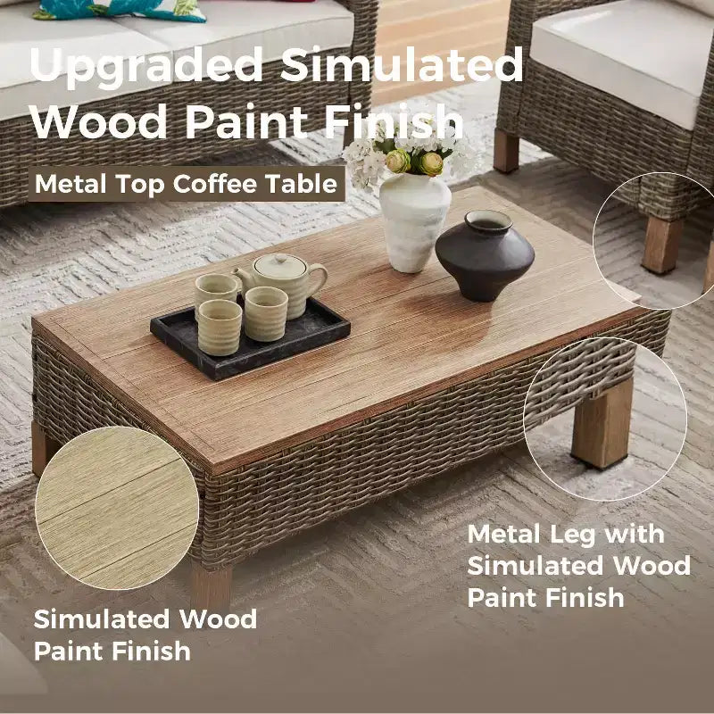 9 Piece Patio Conversation Sets with Cushions and Coffee Table