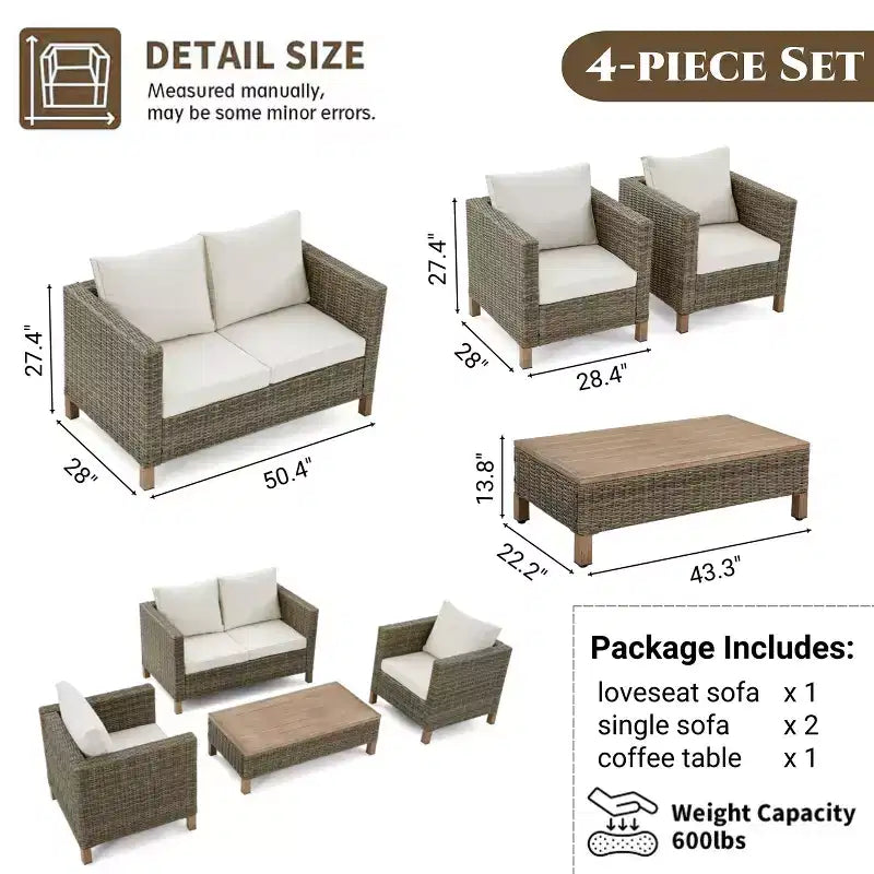 4 Piece Patio Conversation Sets with Cushions and Coffee Table