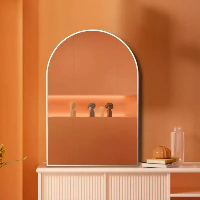 Silver Arched Bathroom Wall Mirror  Metal Frame