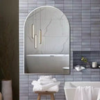 Silver Arched Bathroom Wall Mirror  Metal Frame