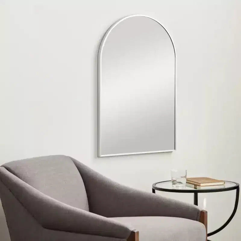 Silver Arched Bathroom Wall Mirror  Metal Frame