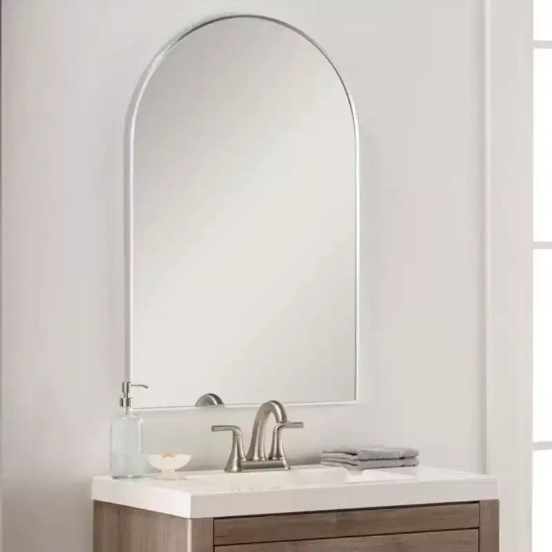 Silver Arched Bathroom Wall Mirror  Metal Frame