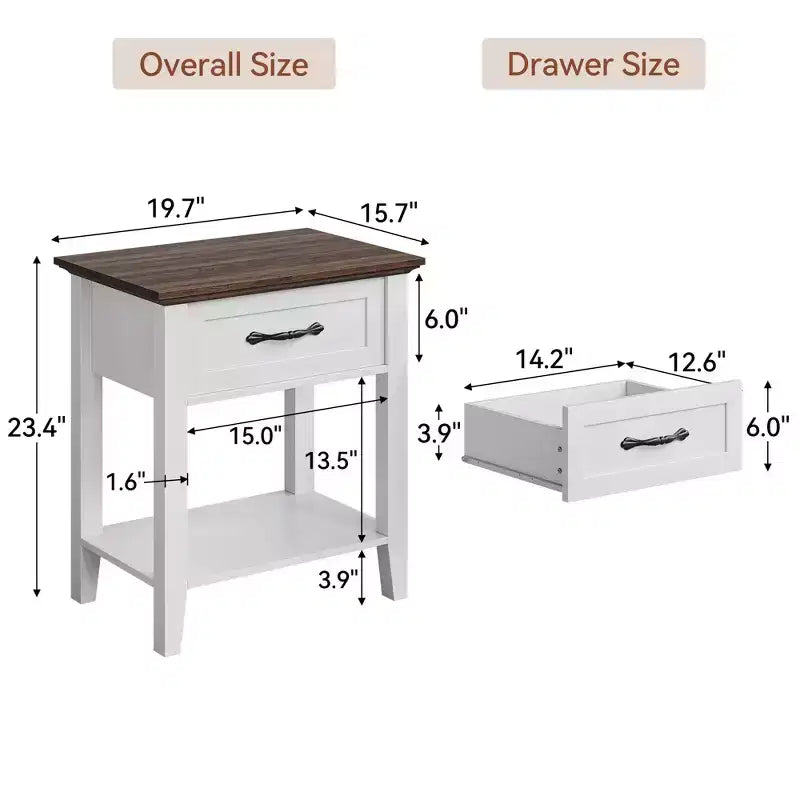 Table de chevet CuisinSmart, avec 1 tiroir et étagère de rangement ouverte, table d'appoint polyvalente pour chambre à coucher, bureau, canapé