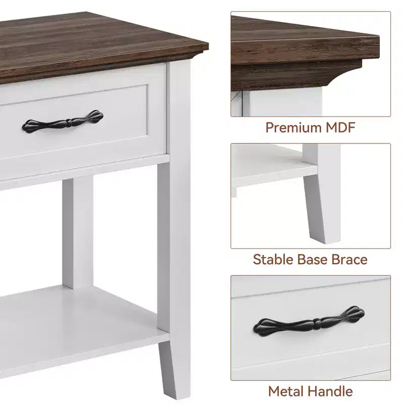 Table de chevet CuisinSmart, avec 1 tiroir et étagère de rangement ouverte, table d'appoint polyvalente pour chambre à coucher, bureau, canapé