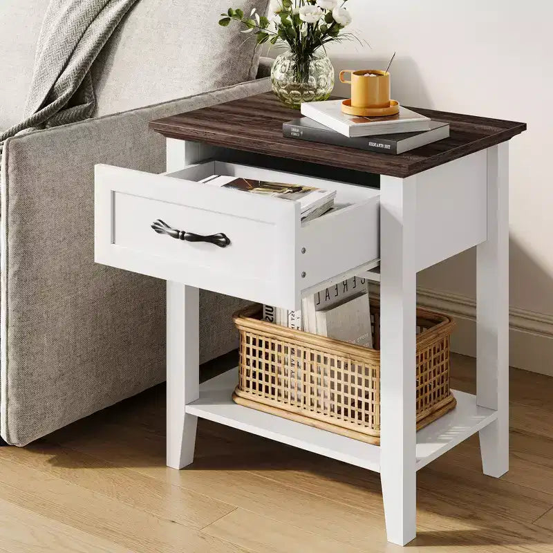 Table de chevet CuisinSmart, avec 1 tiroir et étagère de rangement ouverte, table d'appoint polyvalente pour chambre à coucher, bureau, canapé
